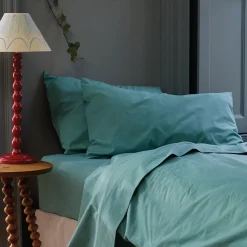 Pillowcases>Piglet in Bed Washed Cotton Percale Pillowcases (Pair) Faded Jade