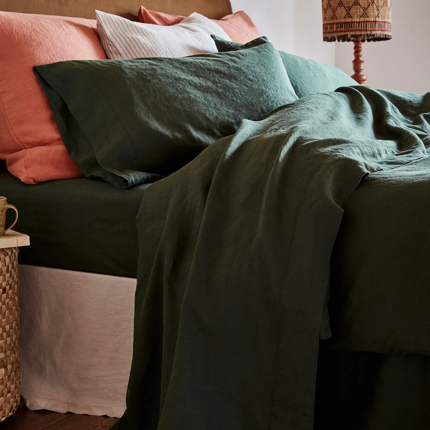 Linen Bedding|Flat Sheets>Piglet in Bed 100% Linen Flat Sheet Fern Green