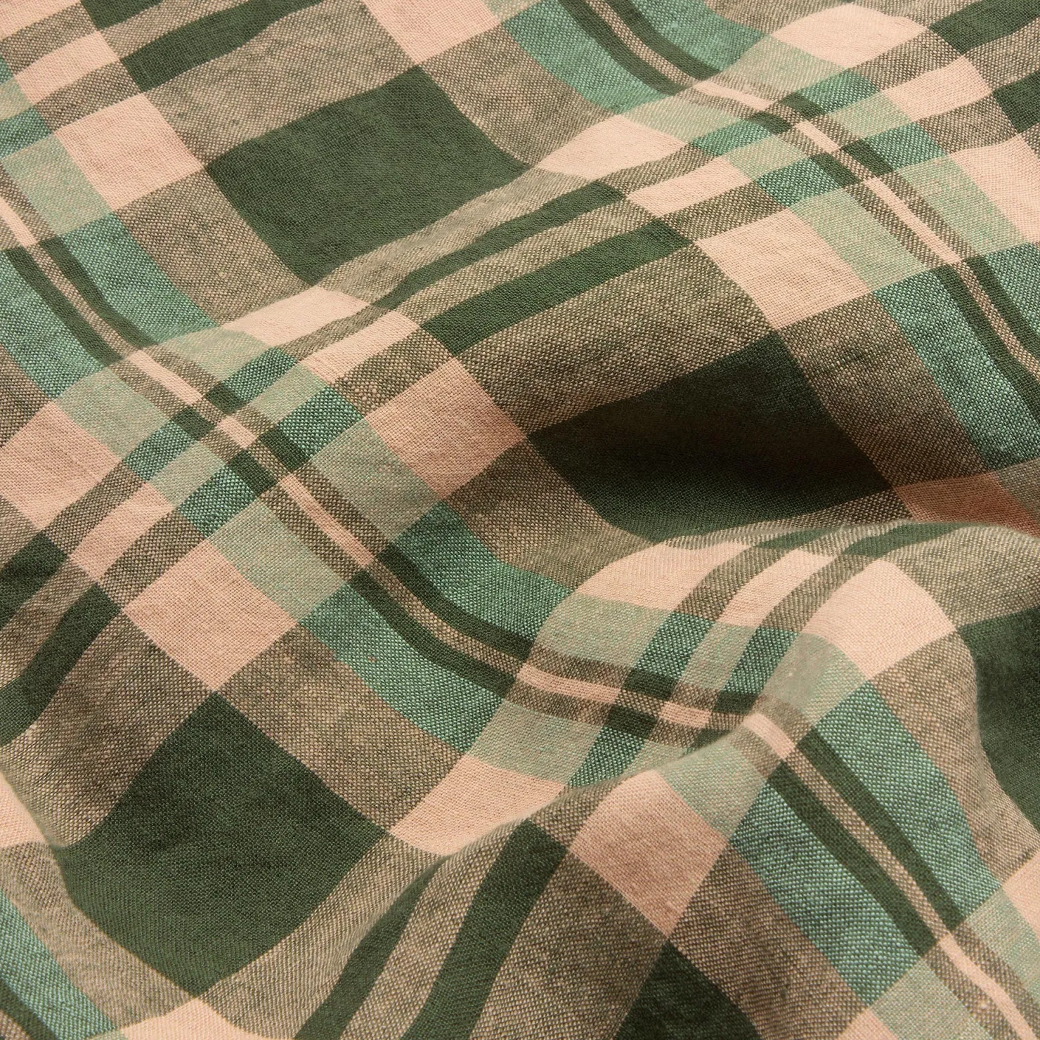 Linen Bedding|Duvet Covers>Piglet in Bed Fern Green Dallington Plaid Linen Blend Duvet Cover Fern Green Dallington Check