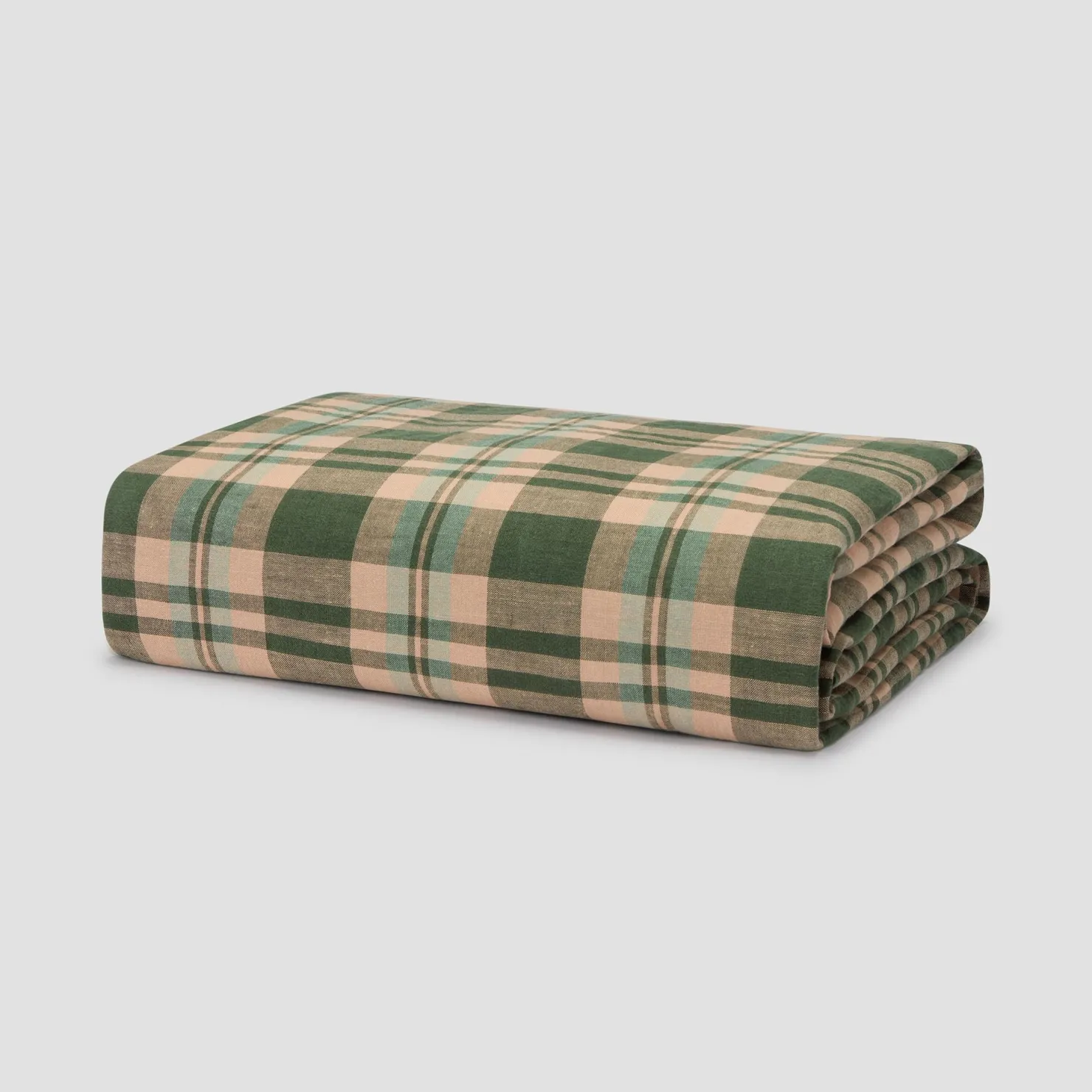 Linen Bedding|Duvet Covers>Piglet in Bed Fern Green Dallington Plaid Linen Blend Duvet Cover Fern Green Dallington Check