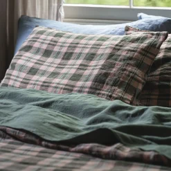 Linen Bedding|Pillowcases>Piglet in Bed Fern Green Dallington Plaid Linen Blend Pillowcase (Pair) Fern Green Dallington Check