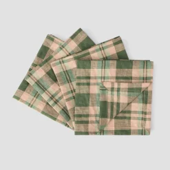 Table Linens>Piglet in Bed Fern Green Dallington Plaid 100% Linen Napkins Set of 4 Fern Green Dallington Check