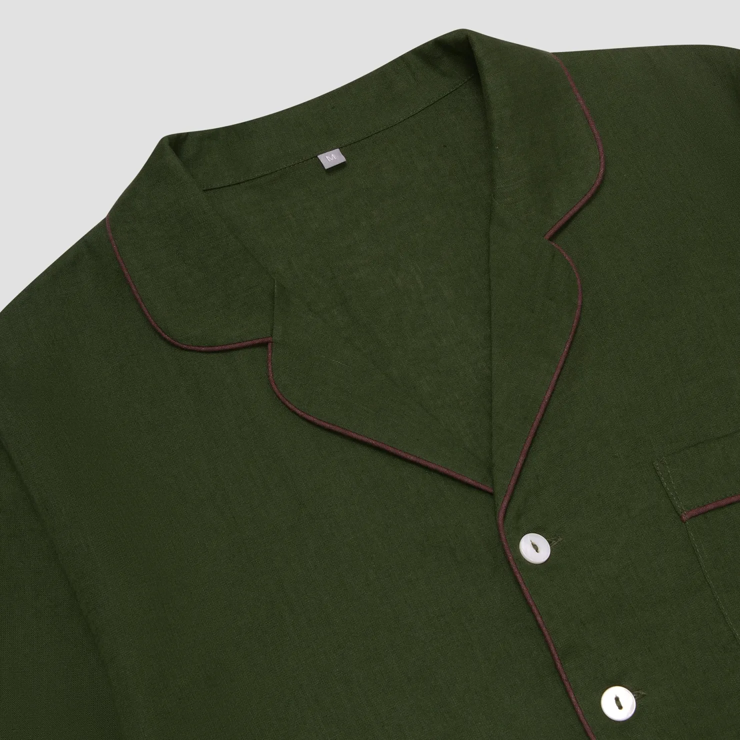 Linen Pajamas>Piglet in Bed Linen Tencel Men's Pajama Shirt Fern Green