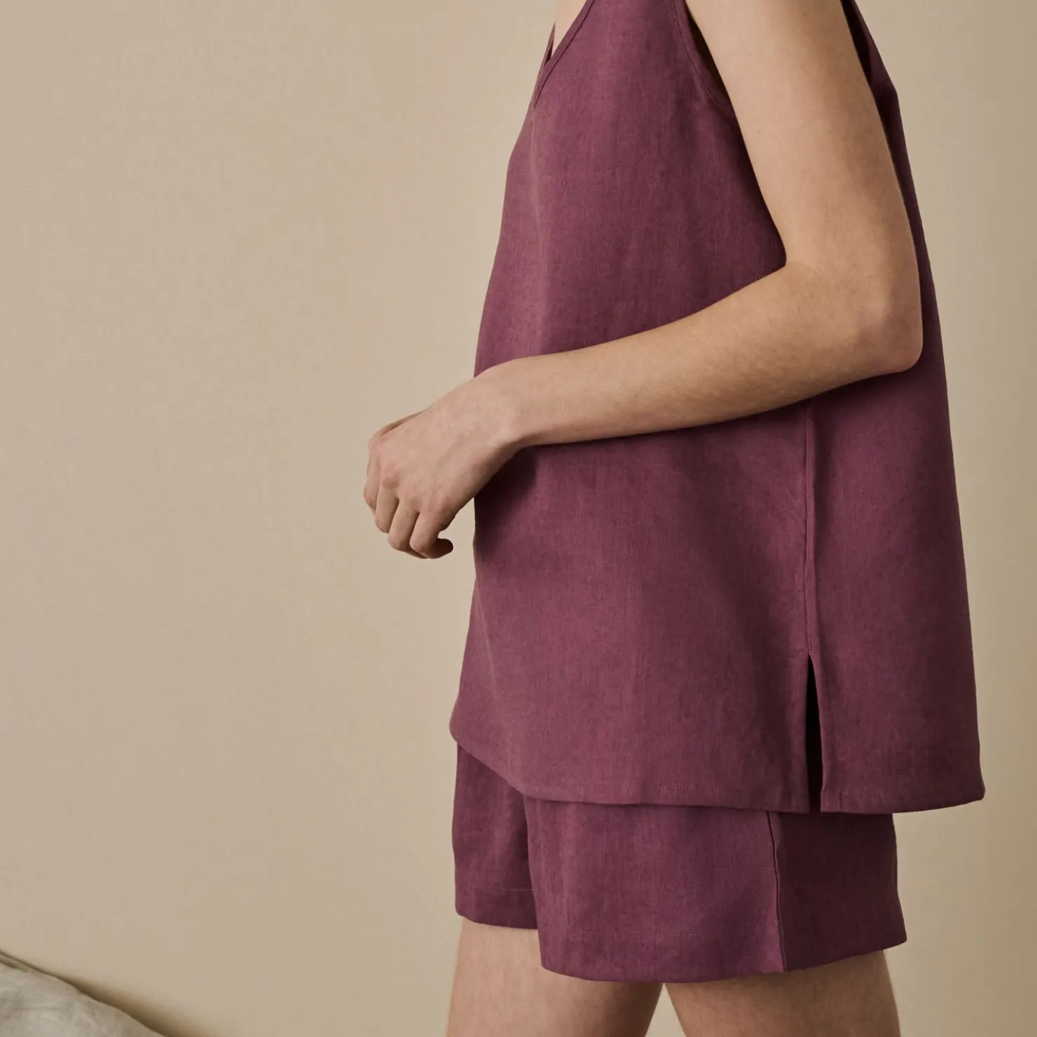 Linen Pajamas>Piglet in Bed Linen Tencel Cami Top Fresh Fig