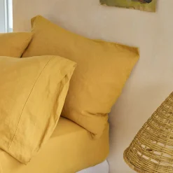 Linen Bedding|Fitted Sheets>Piglet in Bed 100% Linen Fitted Sheet Honey