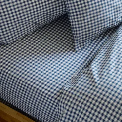 Gingham Bedding|Fitted Sheets>Piglet in Bed Cotton Fitted Sheet Indigo Small Gingham
