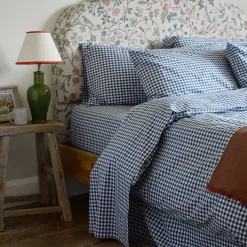Gingham Bedding|Flat Sheets>Piglet in Bed Cotton Flat Sheet Indigo Small Gingham