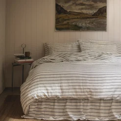 Linen Bedding|Striped Bedding>Piglet in Bed Linen Blend Duvet Cover Ivory Kemptown Stripe