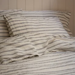 Striped Bedding|Linen Bedding>Piglet in Bed Linen Blend Pillowcase (Pair) Ivory Kemptown Stripe