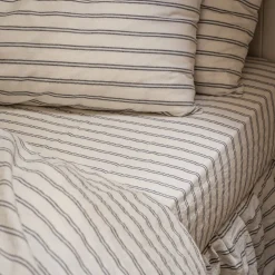Striped Bedding|Linen Bedding>Piglet in Bed Linen Blend Fitted Sheet Ivory Kemptown Stripe
