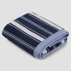 Striped Towels|Bath Mats>Piglet in Bed Shoreham Stripe Cotton Mat Marina Blue