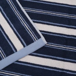 Striped Towels|Bath Mats>Piglet in Bed Shoreham Stripe Cotton Mat Marina Blue