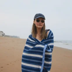 Striped Towels|Towels>Piglet in Bed Shoreham Stripe Cotton Towels Marina Blue