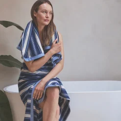 Striped Towels|Towels>Piglet in Bed Shoreham Stripe Cotton Towels Marina Blue