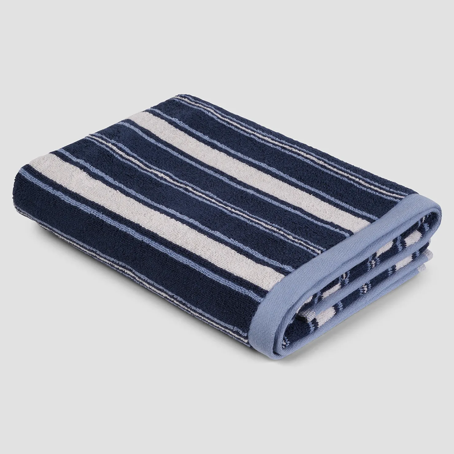 Striped Towels|Towels>Piglet in Bed Shoreham Stripe Cotton Towels Marina Blue