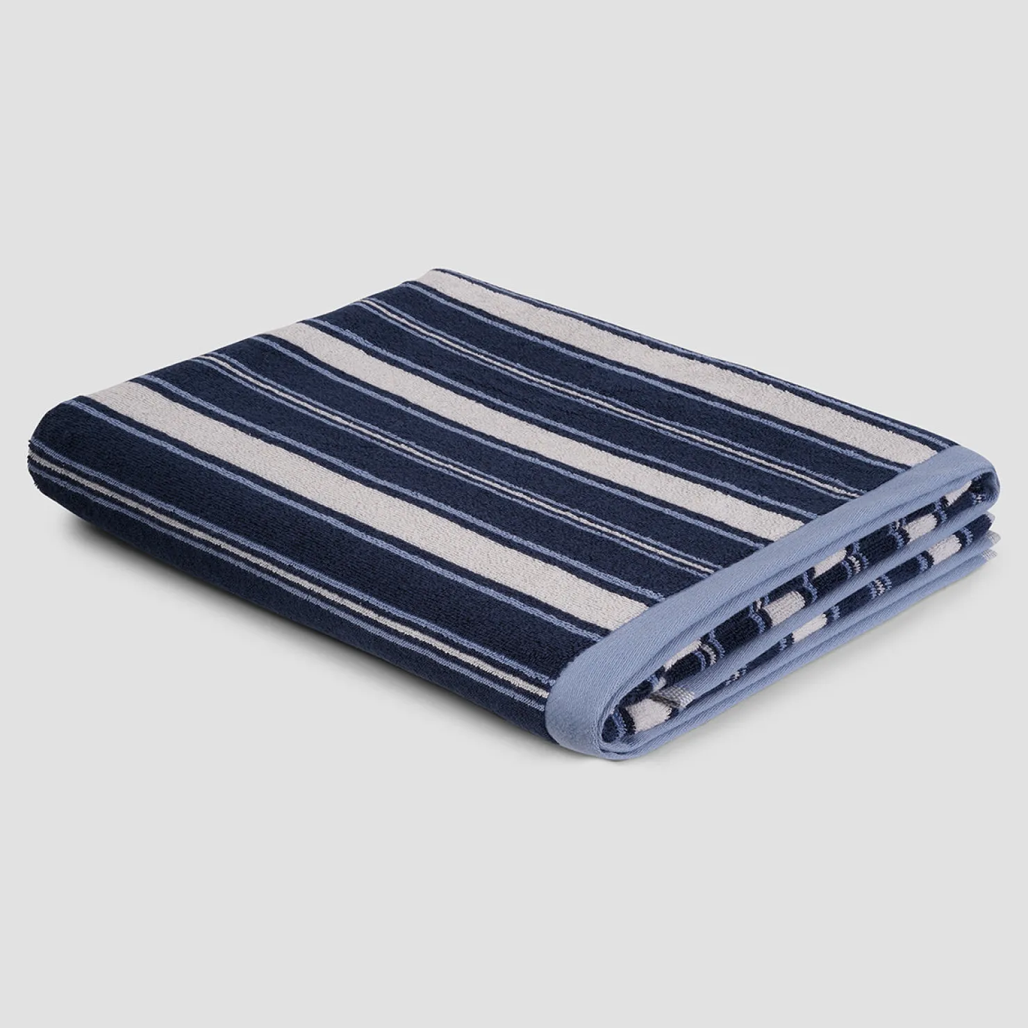 Striped Towels|Towels>Piglet in Bed Shoreham Stripe Cotton Towels Marina Blue