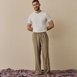 Linen Pajamas>Piglet in Bed Men's d Linen Pajama Pants Blue & Porcini Stripe