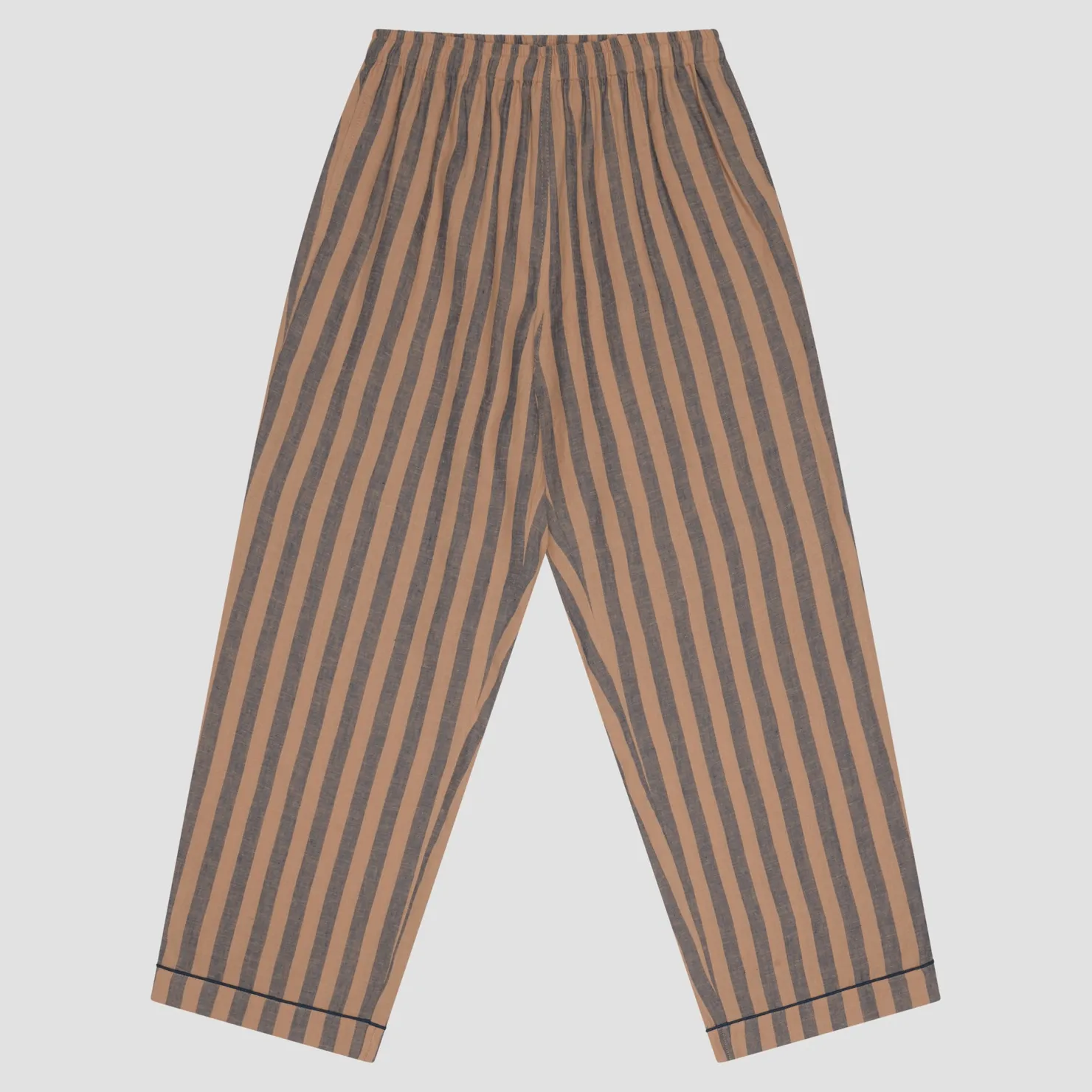 Linen Pajamas>Piglet in Bed Men's d Linen Pajama Pants Blue & Porcini Stripe