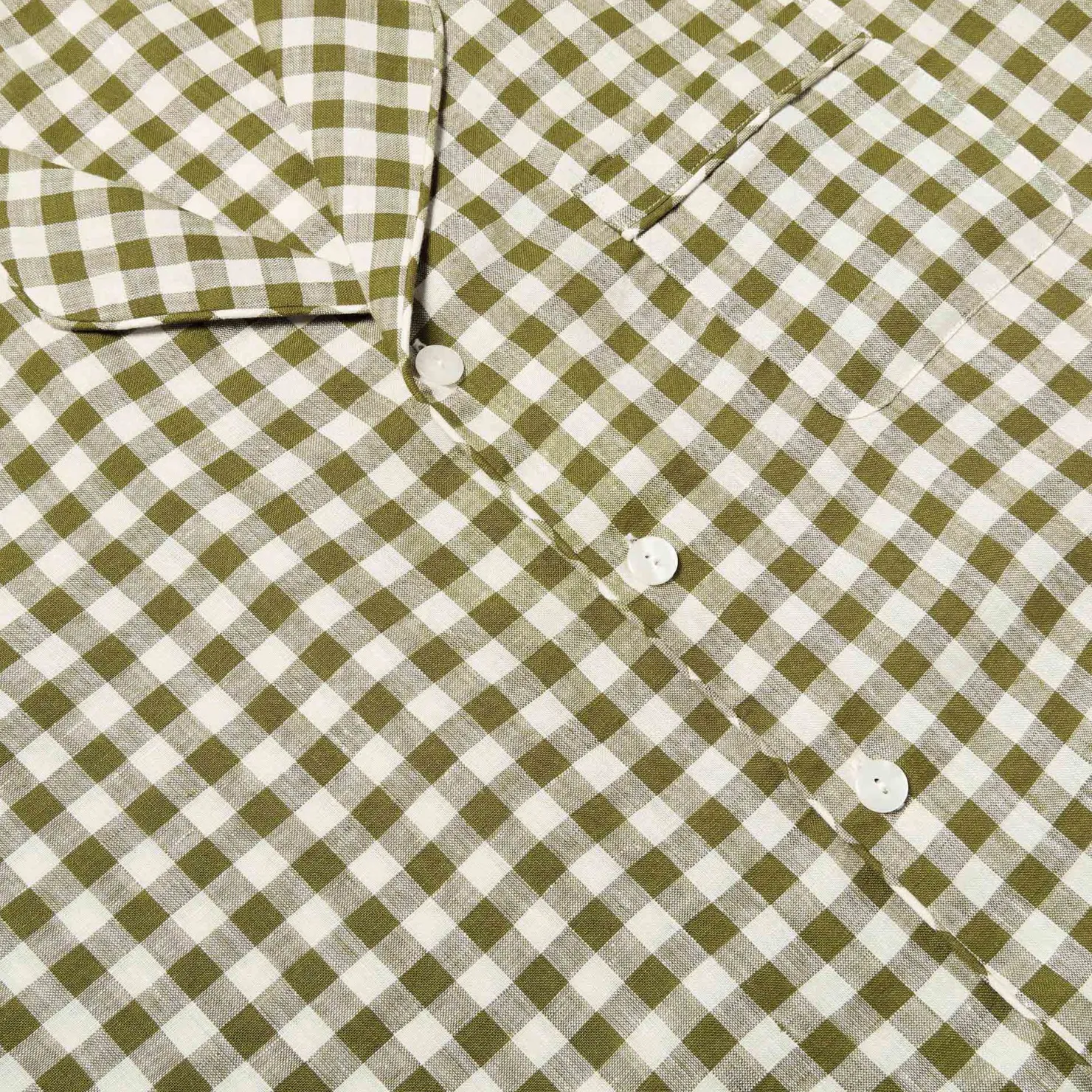Gingham Pajamas|Linen Pajamas>Piglet in Bed Men's Botanical Green Gingham Linen Pajama Shirt (Top Only) Meadow Green