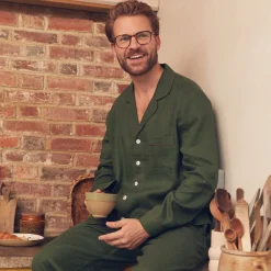 Linen Pajama Sets|Linen Pajamas>Piglet in Bed Men's Linen Pajama Set Fern Green