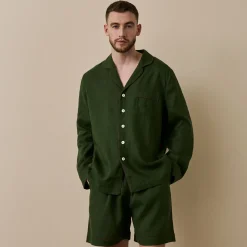 Linen Pajama Sets|Linen Pajamas>Piglet in Bed Men's Linen Pajama Short Set Fern Green
