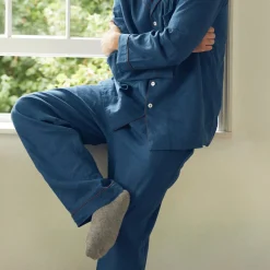 Linen Pajama Sets|Linen Pajamas>Piglet in Bed Men's Linen Pajama Set Marine Blue