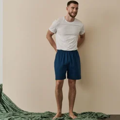 Linen Pajamas>Piglet in Bed Men's Linen Pajama Shorts Marine Blue