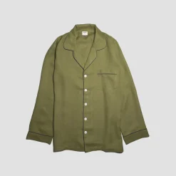Linen Pajamas>Piglet in Bed Men's Linen Pajama Shirt Moss