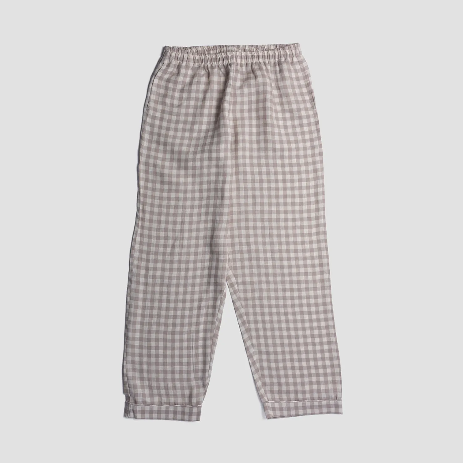 Linen Pajamas|Gingham Pajamas>Piglet in Bed Men's Mushroom Gingham Pajama Pants Moss