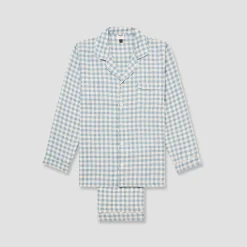 Linen Pajama Sets|Linen Pajamas>Piglet in Bed Men's Linen Pajama Pants Set Warm Blue Gingham