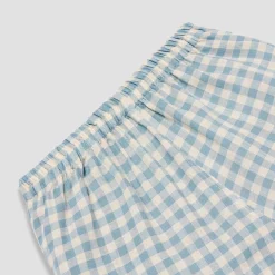 Linen Pajamas|Gingham Pajamas>Piglet in Bed Men's Linen Pajama Pants Warm Blue Gingham