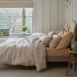 Gingham Bedding|Linen Bedding>Piglet in Bed 100% Linen Duvet Cover Mushroom Gingham
