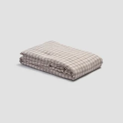 Gingham Bedding|Linen Bedding>Piglet in Bed 100% Linen Duvet Cover Mushroom Gingham