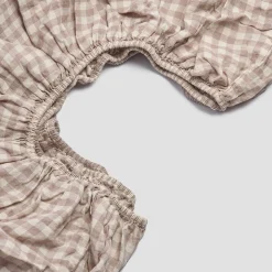 Gingham Bedding|Linen Bedding>Piglet in Bed 100% Linen Fitted Sheet Mushroom Gingham