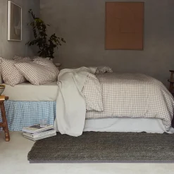 Gingham Bedding|Linen Bedding>Piglet in Bed Linen Blend Duvet Cover Mushroom Gingham