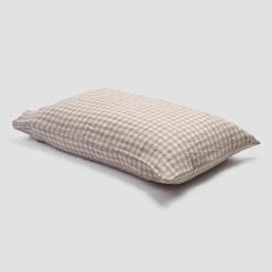 Gingham Bedding|Linen Bedding>Piglet in Bed Linen Blend Pillowcase (Pair) Mushroom Gingham