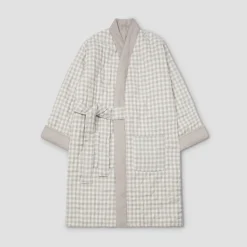 Linen Pajamas|Linen Pajamas>Piglet in Bed Mushroom Gingham Linen Housecoat