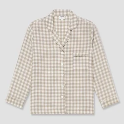 Linen Pajamas|Gingham Pajamas>Piglet in Bed Pajama Shirt Mushroom Gingham