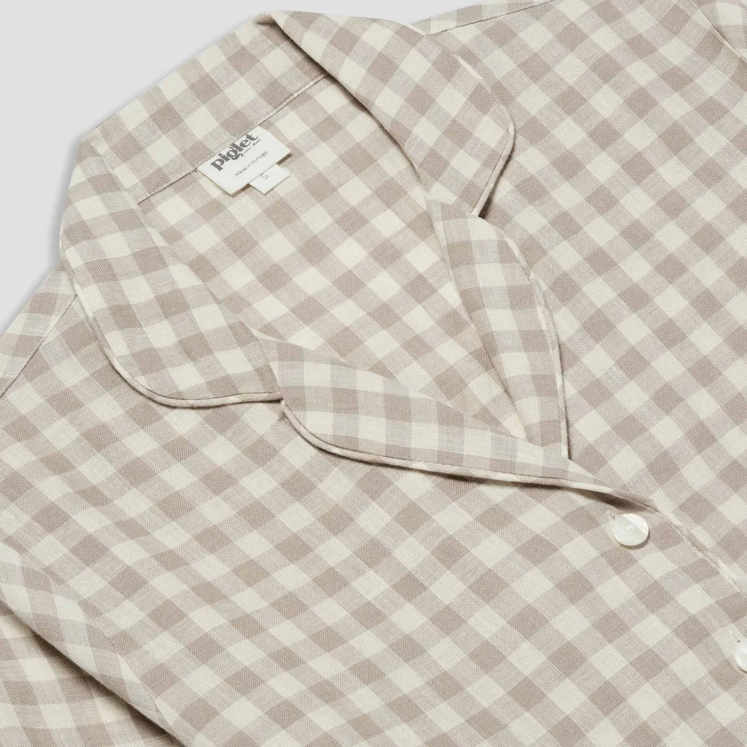 Linen Pajamas|Gingham Pajamas>Piglet in Bed Pajama Shirt Mushroom Gingham