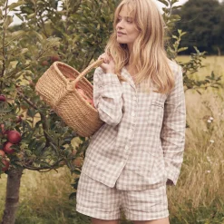 Linen Pajamas|Gingham Pajamas>Piglet in Bed Pajama Shorts Mushroom Gingham