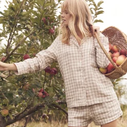 Pajama Sets|Linen Pajamas>Piglet in Bed Pajama Shorts Set Mushroom Gingham