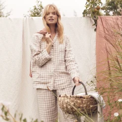 Pajama Sets|Linen Pajamas>Piglet in Bed Pajama Set Mushroom Gingham