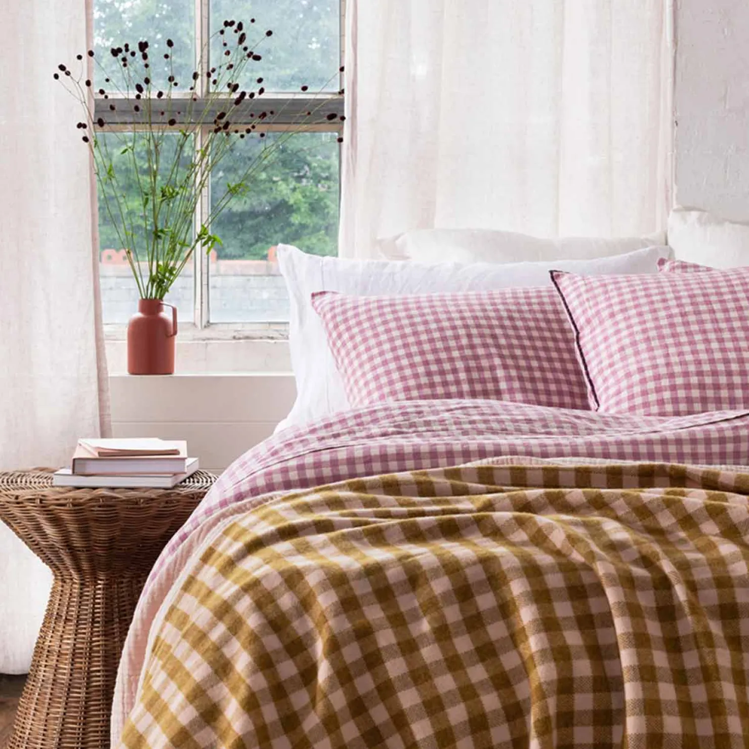 Kids Bedding|Bedding>Piglet in Bed Wool Blanket Ochre Gingham