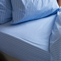 Striped Bedding|Fitted Sheets>Piglet in Bed Pale Blue Favorite Shirt Stripe Cotton Fitted Sheet Pale Blue Stripe