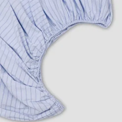 Striped Bedding|Fitted Sheets>Piglet in Bed Pale Blue Favorite Shirt Stripe Cotton Fitted Sheet Pale Blue Stripe