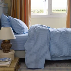 Striped Bedding|Flat Sheets>Piglet in Bed Pale Blue Favorite Shirt Stripe Cotton Flat Sheet Pale Blue Stripe
