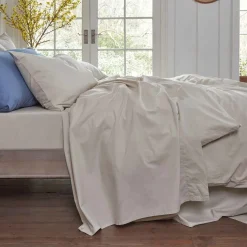 Flat Sheets>Piglet in Bed Washed Cotton Percale Flat Sheet Parchment