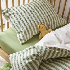 Striped Bedding|Kids Bedding>Piglet in Bed Pear Seersucker Kids Stripe Cotton Bedding Set Pear Stripe