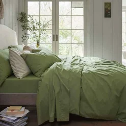 Flat Sheets>Piglet in Bed Washed Cotton Percale Flat Sheet Pear