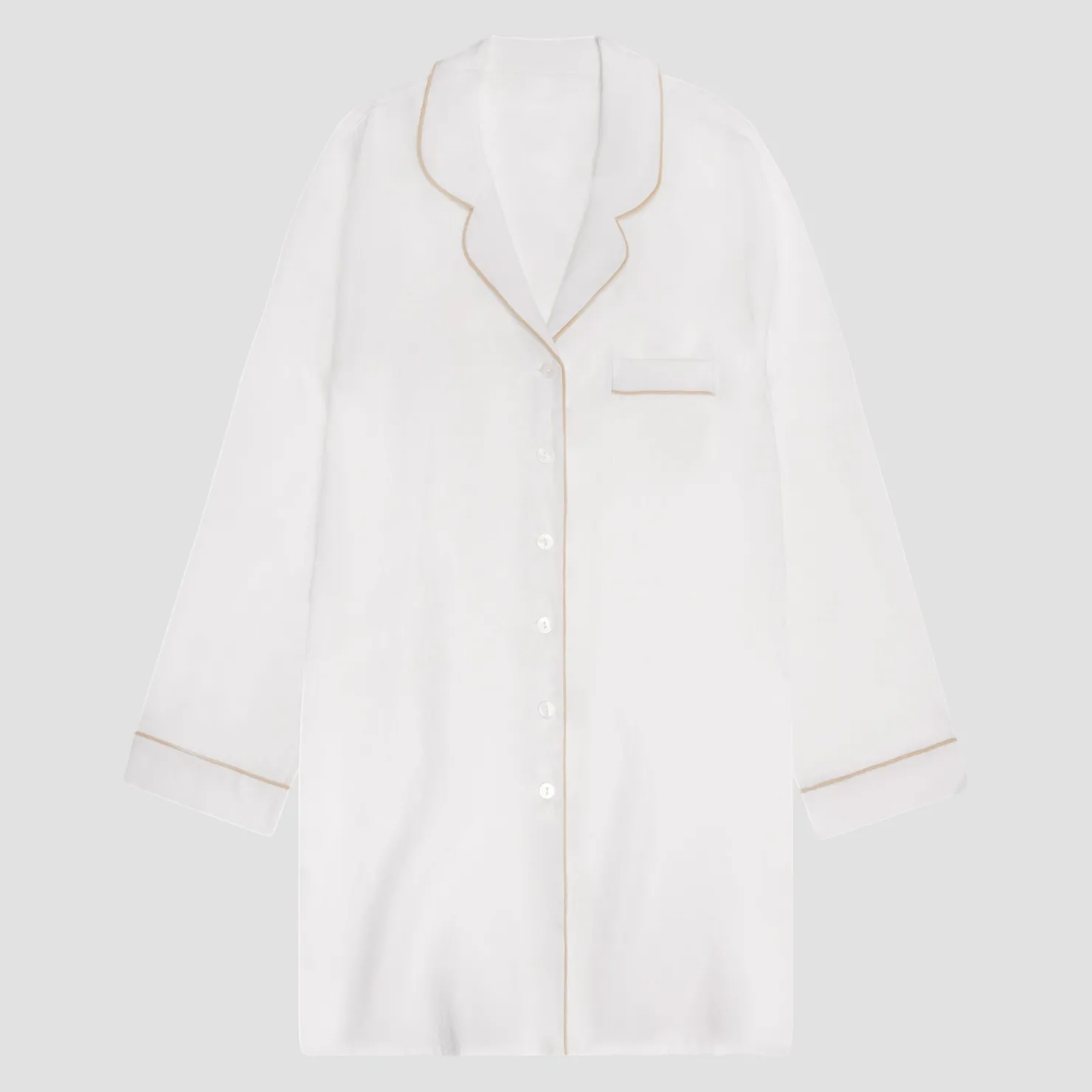 Night Dresses|Linen Pajamas>Piglet in Bed Linen Night Shirt Pearl